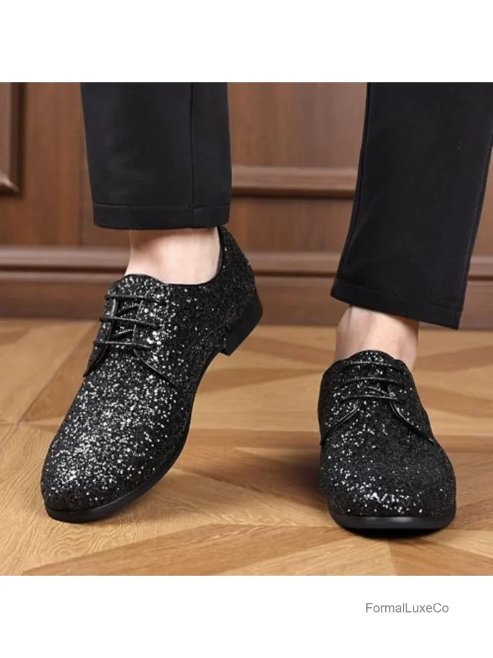 Men's Glitter Sequins Lace Up Tuxedo Dress Oxfords Wedding Prom Shoes